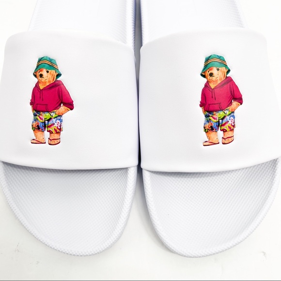 POLO Ralph Lauren CAYSON BEACH BEAR POOL SLIDES WHITE - Picture 7 of 16
